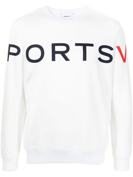Пуловер с принт Ports V бяло