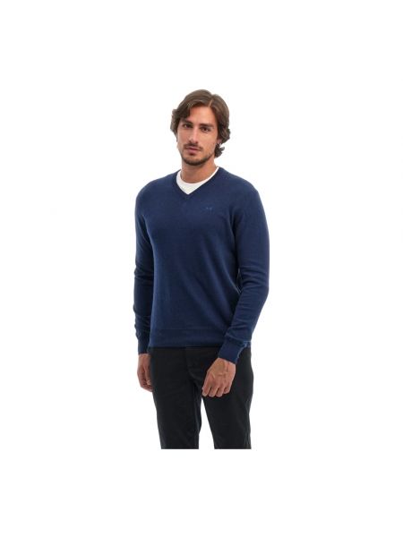 Niebieski sweter z dekoltem w serek La Martina