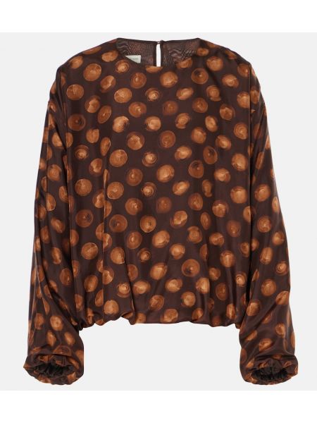 Trykt sateng bluse Dries Van Noten brun