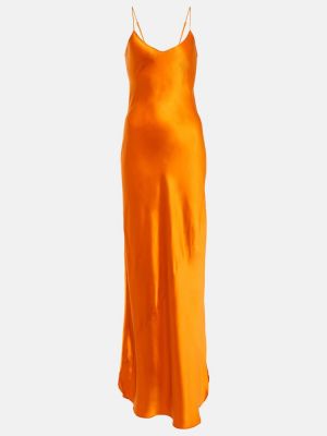 Hedvábné saténové dlouhé šaty Nili Lotan oranžové