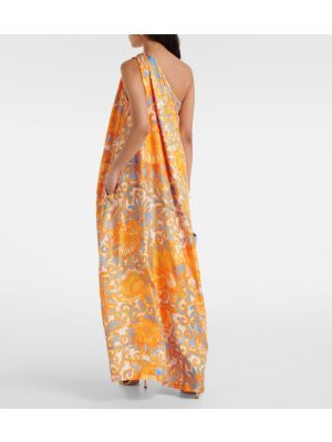 Svilena dolga obleka s cvetličnim vzorcem La Doublej oranžna