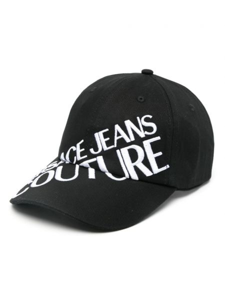 Șapcă cu broderie din bumbac Versace Jeans Couture negru