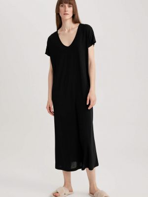 Πλεκτή φόρεμα από βισκόζη με λαιμόκοψη v Defacto μαύρο