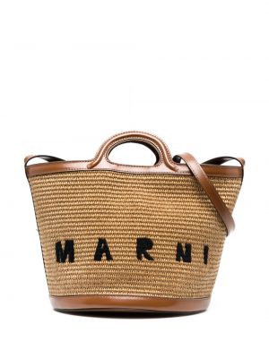 Τσάντα shopper με κέντημα Marni καφέ