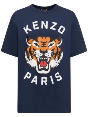 Tiigri mustriga oversized puuvillased t-särk Kenzo Paris valge