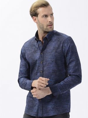 Рубашка на пуговицах с принтом с воротником на пуговицах Pierre Cardin синяя