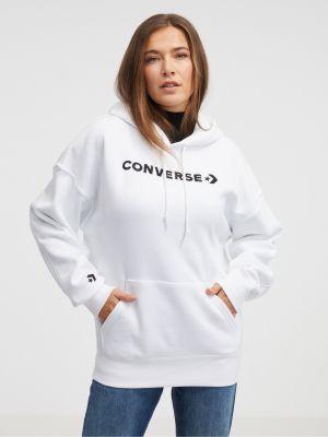 Mikina s kapucňou s výšivkou Converse biela