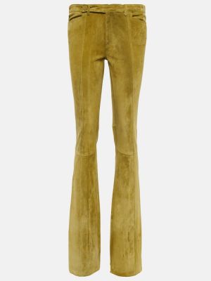 Pantaloni cu picior drept cu talie joasă din piele de căprioară slim fit Petar Petrov verde