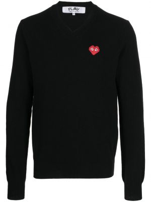 Вълнен пуловер с v-образно деколте със сърца Comme Des Garçons черно