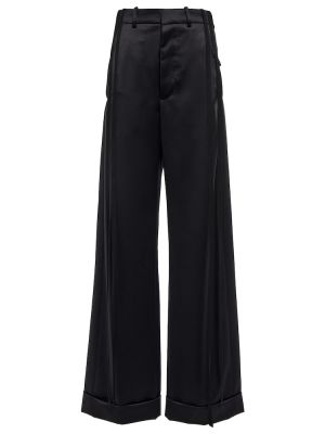 Vlněné rovné kalhoty s vysokým pasem relaxed fit Ann Demeulemeester černé
