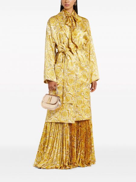 Plisované saténové sukně s potiskem Versace žluté