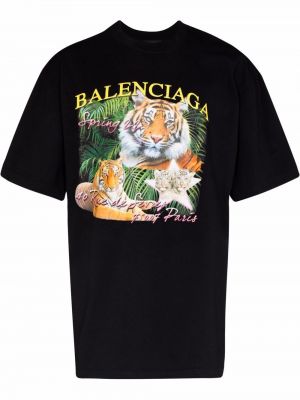 Tigrované tričko s potlačou Balenciaga čierna