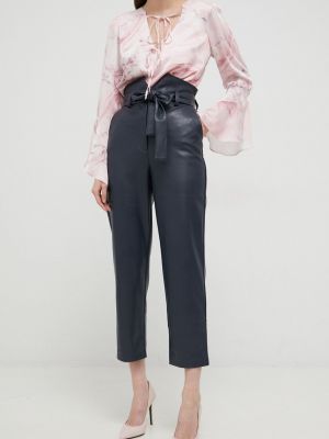 Bardot pantaloni femei, culoarea albastru marin, drept, high waist