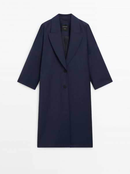 Пальто из шерсти темно-синего цвета Massimo Dutti синий