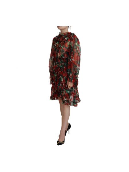 Jedwabna sukienka midi w kwiatki Dolce And Gabbana czerwona