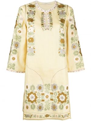 Květinové lněné mini šaty Vita Kin - žlutá