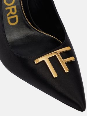 Pantofi cu toc din satin slingback Tom Ford negru
