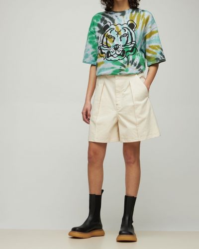 Tigrované bavlnené tričko s potlačou Kenzo zelená