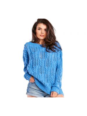Dzianinowy sweter z okrągłym dekoltem Awama niebieski