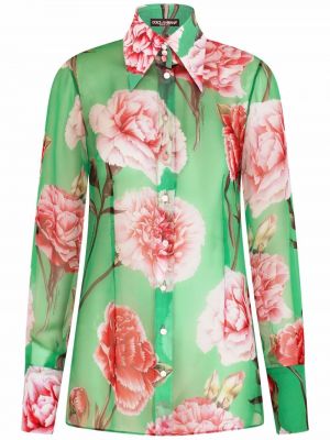 Svilena srajca s cvetličnim vzorcem s potiskom Dolce & Gabbana zelena