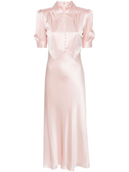 Růžové hedvábné saténové midi šaty Alessandra Rich