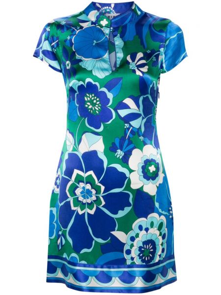Květinové hedvábné rovné šaty Rixo modré