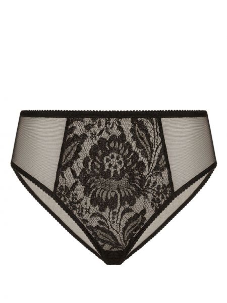 Volnene hlačke s cvetličnim vzorcem s čipko Dolce & Gabbana črna