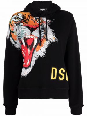 Tigerstripete trykt hettegenser Dsquared2 svart