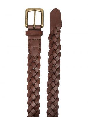 Pletený kožený pásek Polo Ralph Lauren hnědý