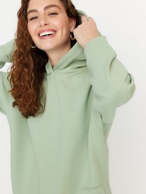 Πλεκτός fleece φούτερ με κουκούλα με σχέδιο Trendyol μπεζ