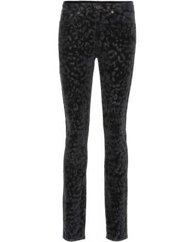 Žametne skinny fit kavbojke iz rebrastega žameta z leopardjim vzorcem Saint Laurent črna
