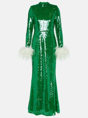 Rochie lunga cu pene Self-portrait verde