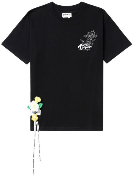 Květinové bavlněné tričko Musium Div. černé