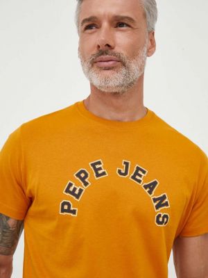 Памучна тениска с дълъг ръкав с принт Pepe Jeans жълто