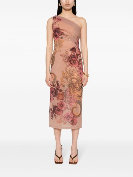 Květinové midi šaty s potiskem Alberta Ferretti béžové