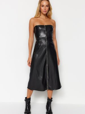 Δερμάτινη μίντι φόρεμα με φερμουάρ από δερματίνη Trendyol μαύρο