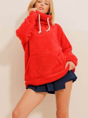 Džemperis su kišenėmis Trend Alaçatı Stili raudona