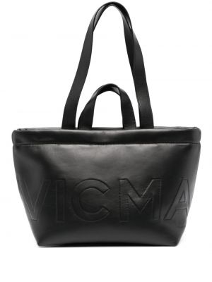 Кожени шопинг чанта бродирани Vic Matié черно