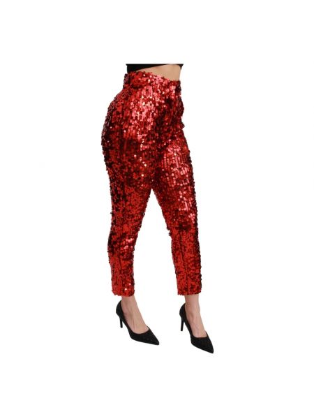 Spodnie z cekinami slim fit Dolce And Gabbana czerwone