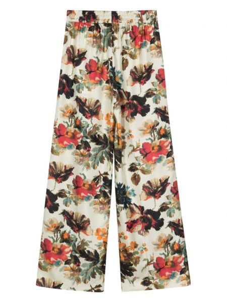 Jedwabne proste spodnie w kwiatki Alberto Biani zielone
