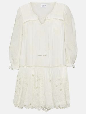 Памучна кадифена рокля бродирана Velvet бяло