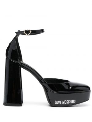 Кожени полуотворени обувки с принт Love Moschino черно