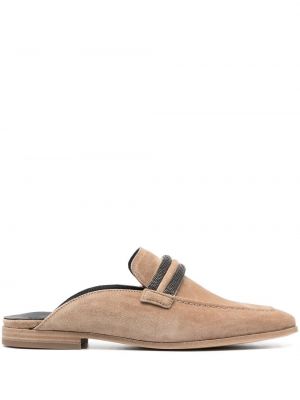 Pantofi loafer din piele de căprioară slip-on Brunello Cucinelli bej