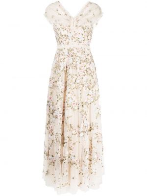 Květinové večerní šaty Needle & Thread bílé