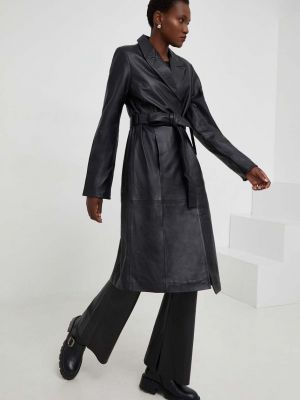 Kožený kabát Answear Lab černý