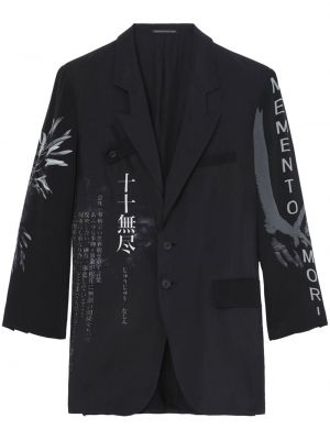 Svilen blazer z gumbi s potiskom Yohji Yamamoto črna