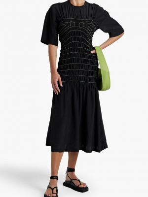 Атласное платье миди в полоску Stella Mccartney черное