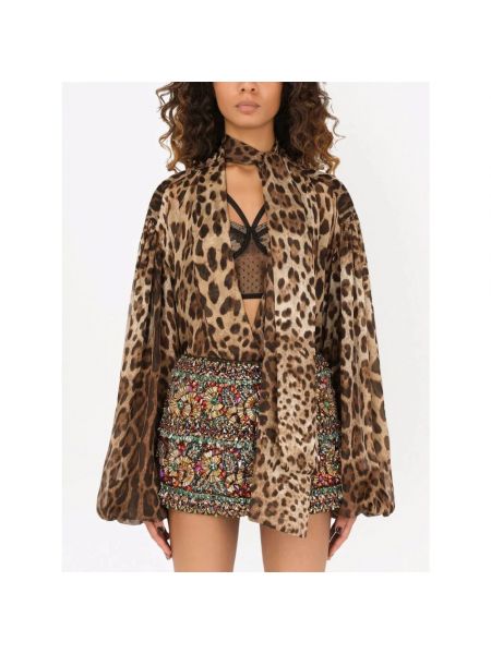 Blusa con lazo con estampado leopardo Dolce & Gabbana