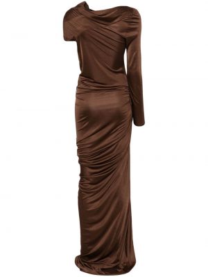 Drapiruotas asimetriškas vakarinė suknelė Atlein ruda