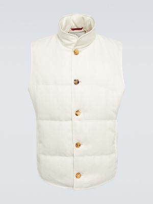 Hedvábná lněná vlněná vesta Brunello Cucinelli bílá